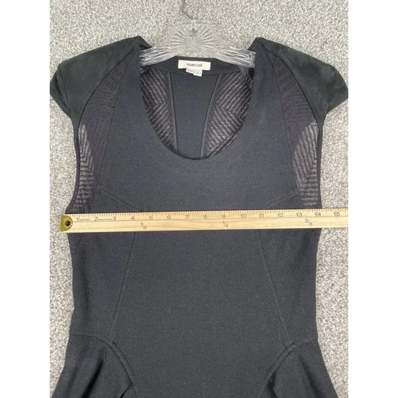 Helmut Lang Black Asymmetrical Geometric Lace Wool Dress With Shoulder Pads Sz S - Picture 6 of 11